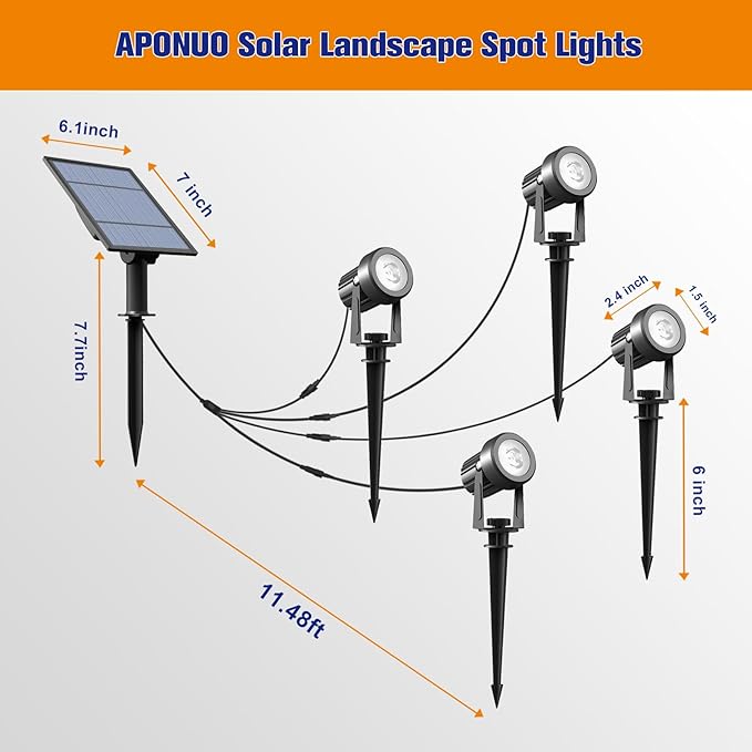 APONUO Solar Spot Lights Outdoor 4-in-1 Solar Landscape Lights Dusk to Dawn - Image 7