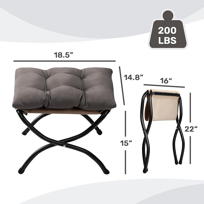 AbocoFur 15" Folding Footrest Stool, Accent Padded Sofa Foot Stool - Image 3