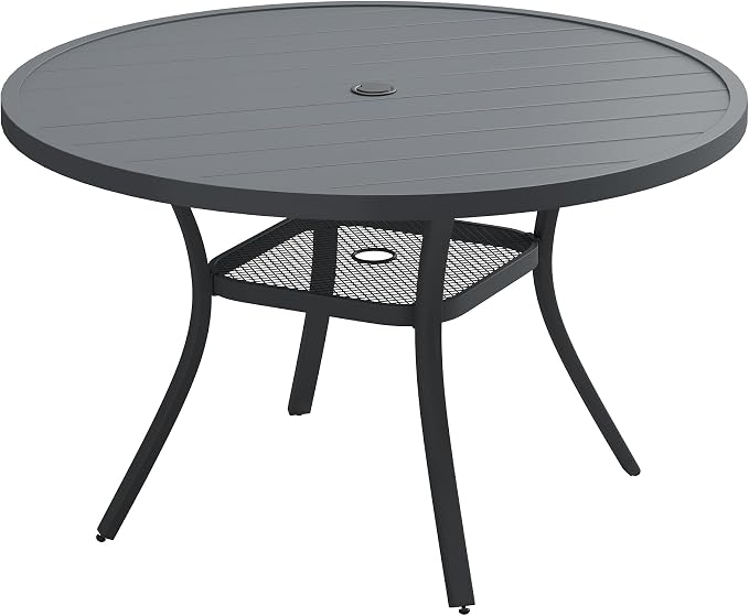 Patio Dining Table for 4-6, Round Metal Outdoor Table by VOXBIN