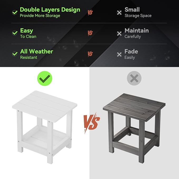 Outdoor Side Table with 2 Layers Storage Small Adirondack Square Side Tables - Image 5