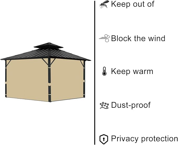 Gazebo Universal Replacement Privacy Curtain, 4-Panels Sidewall - Image 3