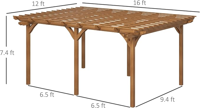 Outsunny 12' x 16' Outdoor Pergola, Wood Gazebo Grape Trellis - Image 7