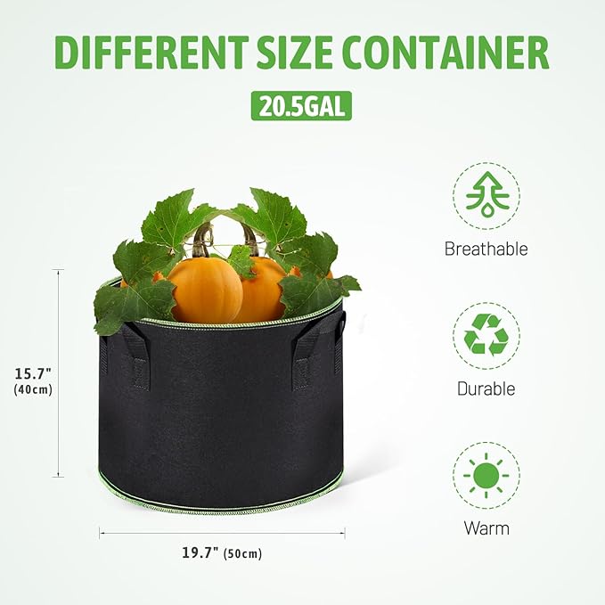 Delxo 10 Pack 20 Gallon Plant Grow Bags Heavy Duty Aeration Fabric Pots - Image 2