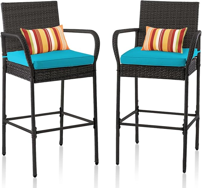 Sundale Outdoor Wicker Bar Stool Set of 2, Patio Counter Height Pub Chair by SundaleOutdoor