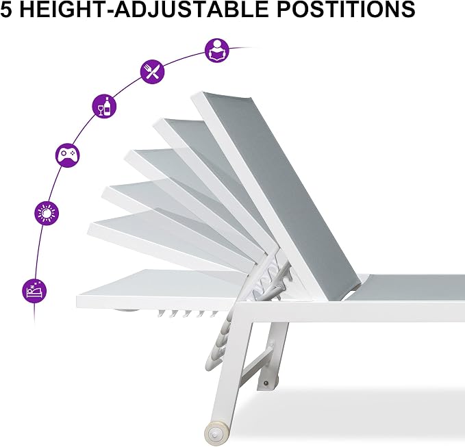 PURPLE LEAF Oversize Chaise Lounge Chair Outdoor 2 Pieces White Aluminum Lounge - Image 7