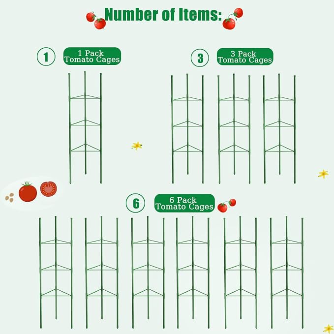 6 Pack Tomato Cages, 51.2in Tomato Plant Support Stakes Heavy-Duty, Garden - Image 2