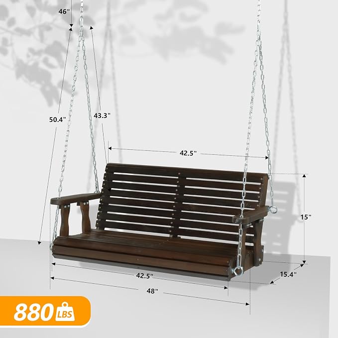 VINGLI Upgraded Patio Wooden Porch Swing - Image 5