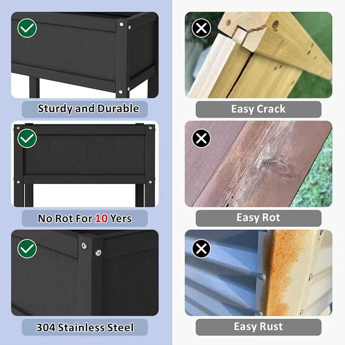 Raised Garden Bed with Drainage Hole Waterproof HDPE Elevated Planter Box with - Image 4