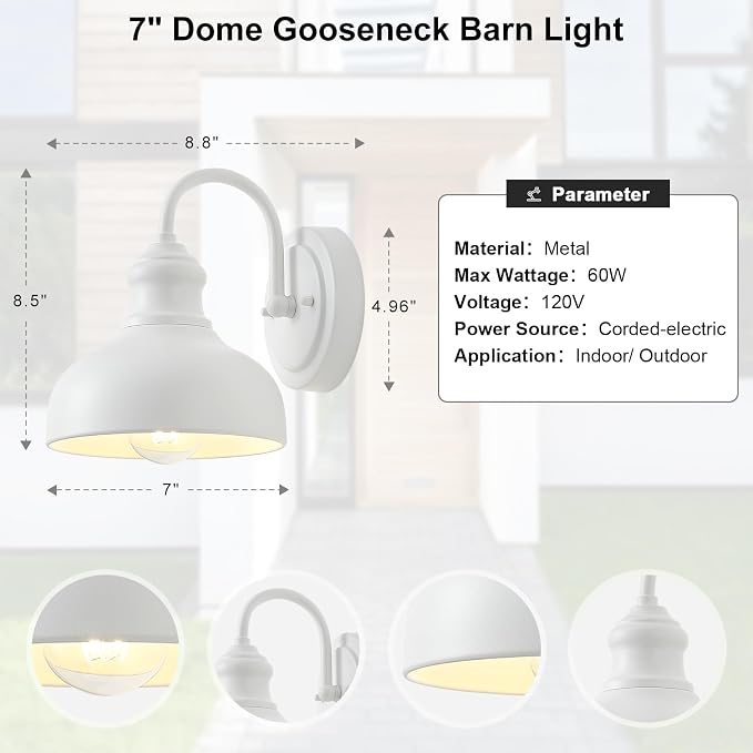7 Inch Dome Outdoor Gooseneck Lighting Fixture, Exterior Small Porch Light - Image 7