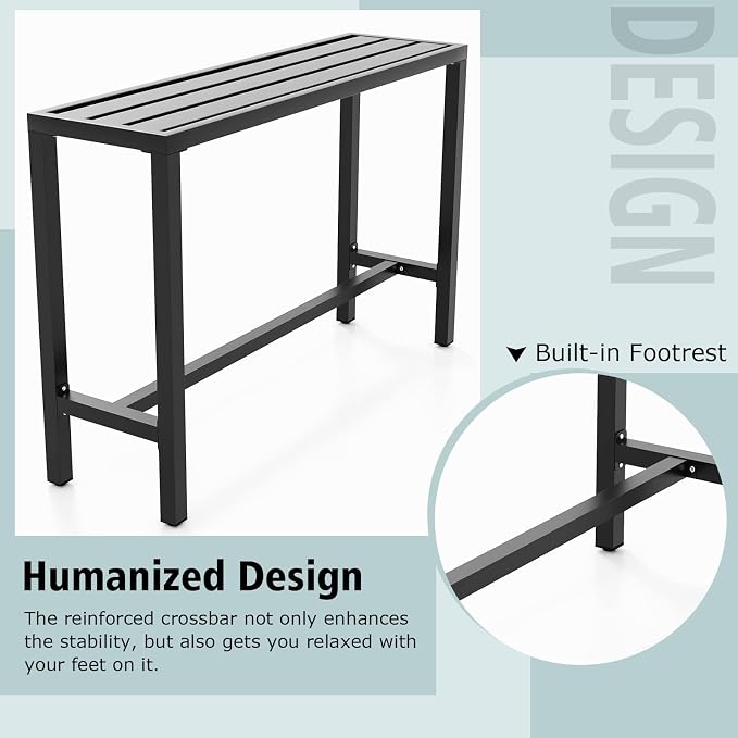 COSTWAY Outdoor Bar Table 55-inch Wide, Narrow Counter Height Dining Table - Image 8