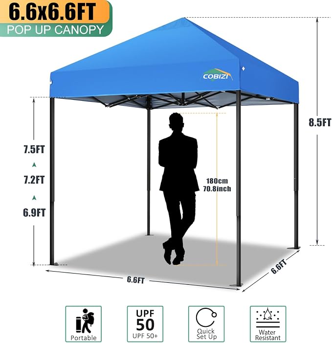 COBIZI 6.6x6.6ft Pop Up Canopy Tent, Heavy Duty Canopy Easy Set up All Weather - Image 4