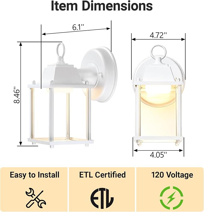 LIT-PaTH Outdoor LED Wall Lantern, Wall Sconce as Porch Light, 9.5W 800 Lumen - Image 6
