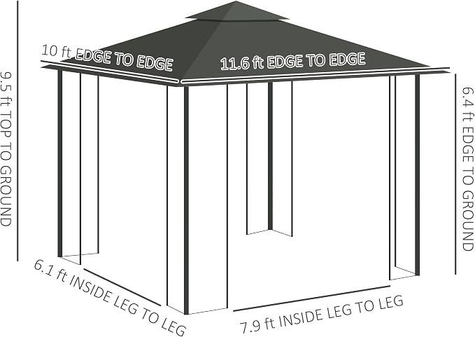 Outsunny 10' x 11.5' Metal Patio Gazebo, Double Roof Outdoor Gazebo Canopy - Image 7