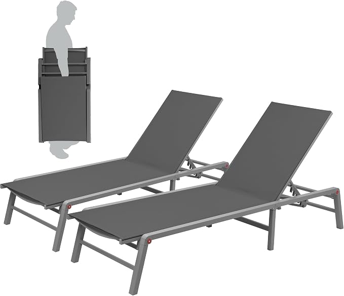 Kozyard 2-Pack Outdoor Lounge Chairs, Foldable Aluminum Frame Patio Chaise - Image 3