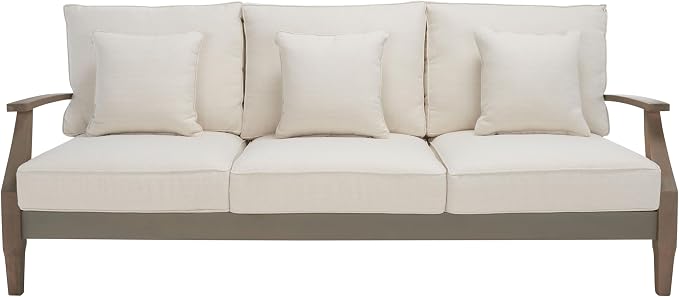 SAFAVIEH Outdoor Couture Collection Martinique Light Grey/Beige Solid Wood - Image 6