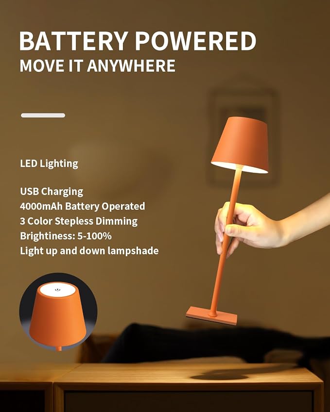 KDG 2 Pack Cordless Table Lamp, Portable LED Desk Lamp, 4000mAh Battery Operated - Image 4