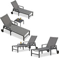 PURPLE LEAF Patio Chaise Lounge 4 Pieces Aluminum Recliner Chair by PURPLELEAF