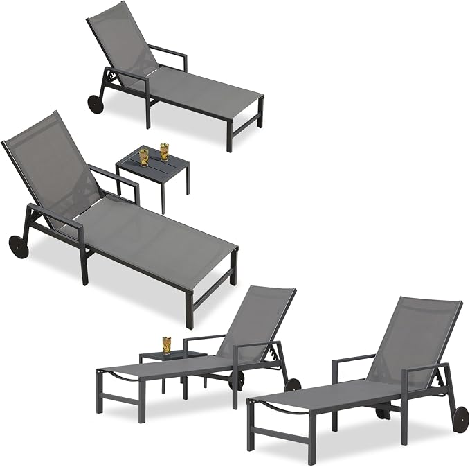 PURPLE LEAF Patio Chaise Lounge 4 Pieces Aluminum Recliner Chair by PURPLELEAF