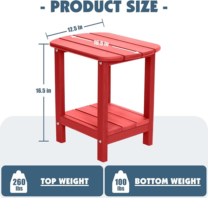 Adirondack Outdoor Side Table, 16.5” HDPE Small Patio Table - Image 2