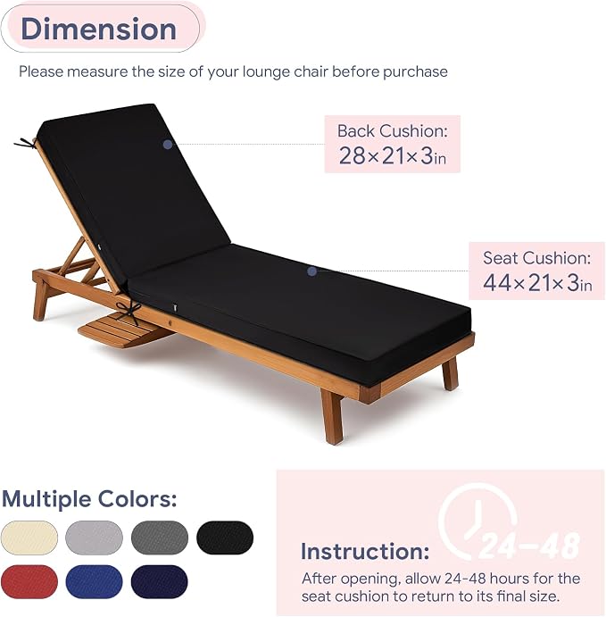 Lounge Chair Cushion Waterproof Chaise Lounge Cushions 72x21x3 Inch Non-Slip - Image 5