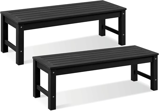 Psilvam Knight Bench Set of 2, Two Person Outdoor Poly Lumber Patio Backless by PsilvamGardenFurniture