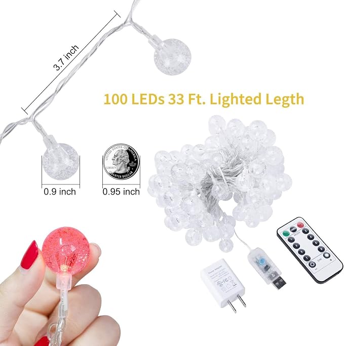 Minetom Globe String Lights Plug in - 33 ft 100 LED USB Crystal Globe Fairy - Image 7