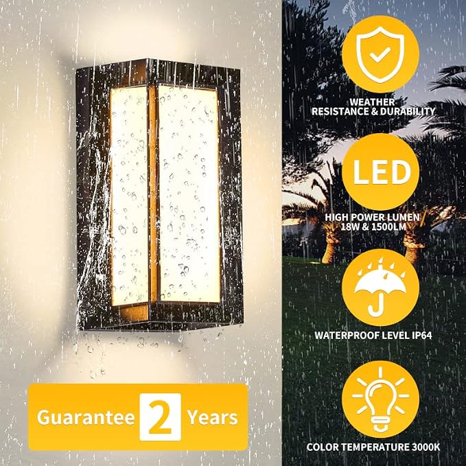 LANFU LED 18W Modern Rectangular Outdoor Wall Sconce 3000K Outside Light - Image 4