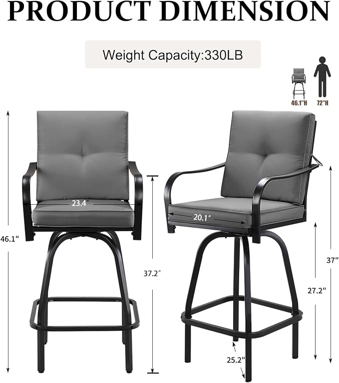 Patio Swivel Bar Stools, Outdoor Bar Height Swivel Chairs Set of 2 - Image 2