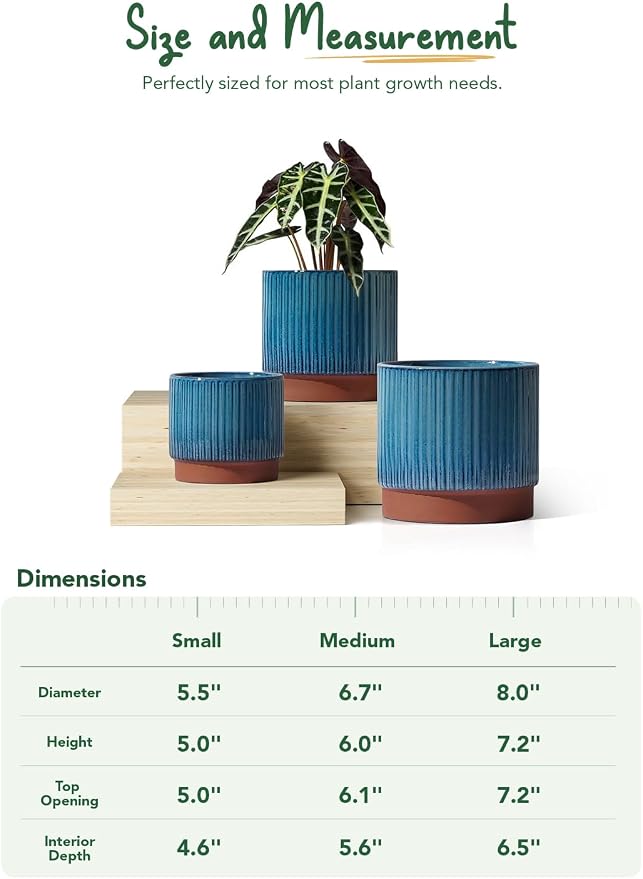 LE TAUCI Ceramic Pots for Plants, 8+6.7+5.5 Inch Plant Pots Indoor, Flower Pot - Image 6