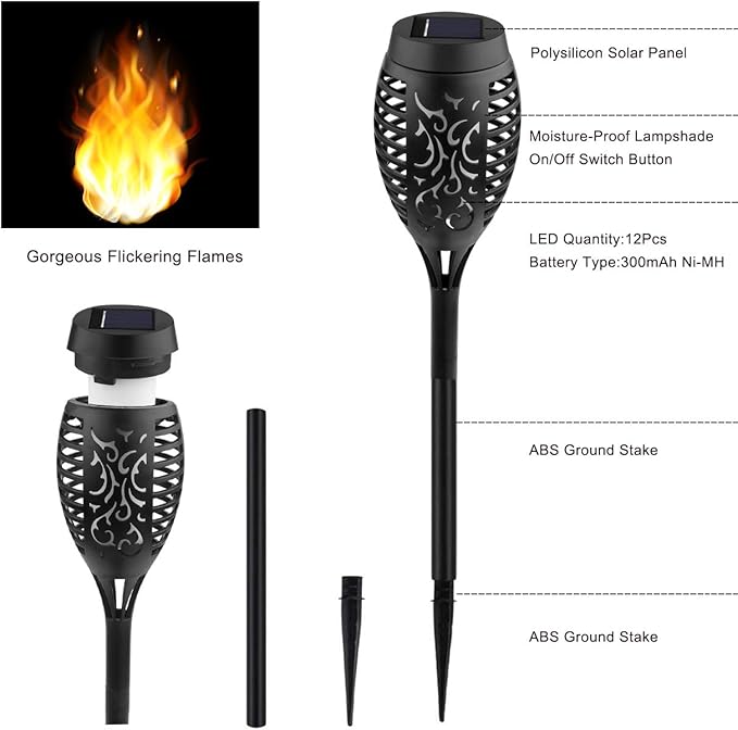 Kurifier 12Pack Flickering Flame Solar Torch Lights - Image 4