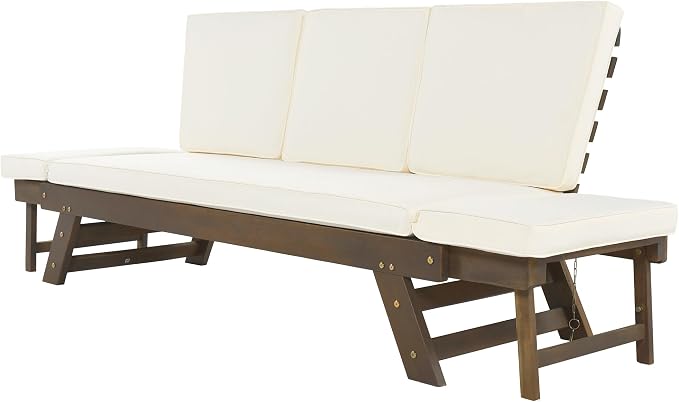 Outdoor Adjustable Patio Wooden Daybed Sofa Chaise Lounge - Image 7