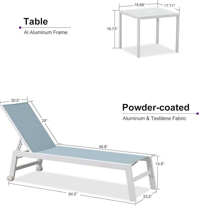 PURPLE LEAF Lounge Chair Outdoor Set of 2 White Aluminum Lounge Chair - Image 2