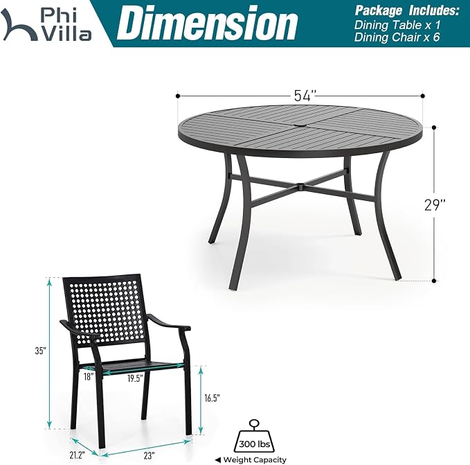 PHI VILLA 7 Pieces Outdoor Round Dining Set - Image 9