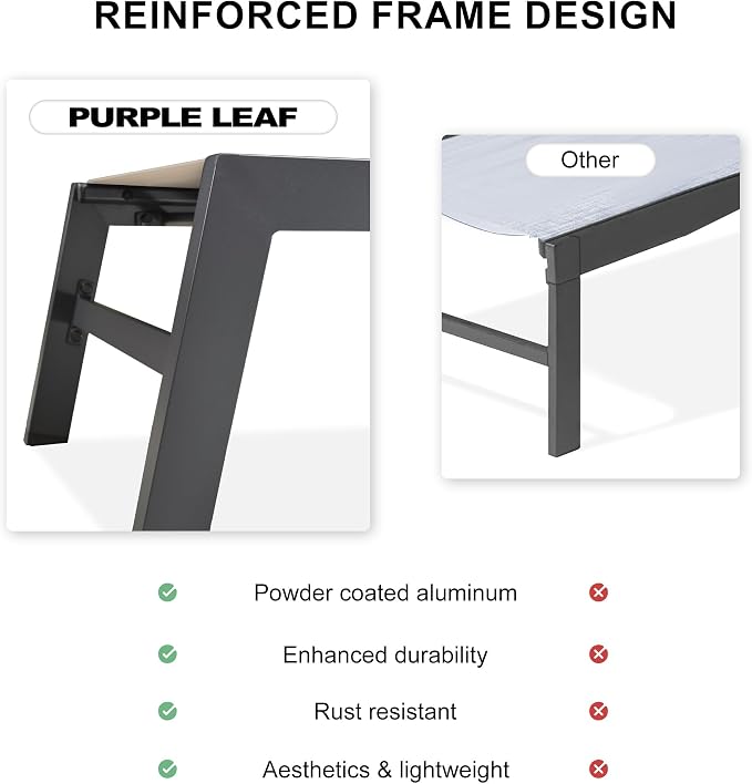 PURPLE LEAF Extra Large Outdoor Chaise Lounge 2 Pieces Aluminum Patio Lounge - Image 7
