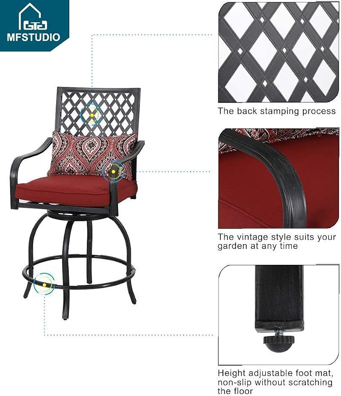MFSTUDIO 3 PCS Outdoor Patio Bar Sets, 2 Swivel Bar Height Chairs and 1 Metal - Image 4