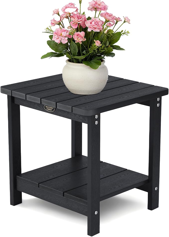 Square Outdoor Side Table Adirondack Side Table, Water-resistant & 2-Tier Small by RACCOONFOREST