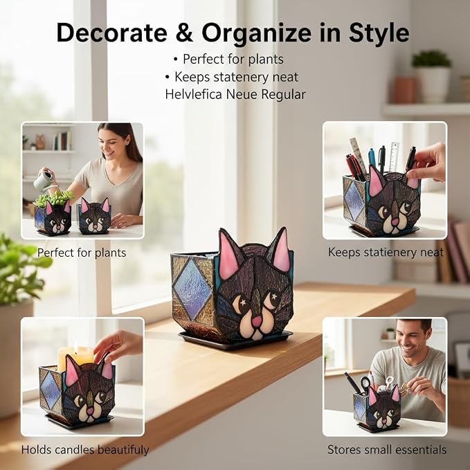 Star Black Cat Decorative Flower Pot, Handcrafted Ceramic Planter - Image 5