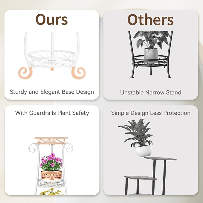 LASZOLA 3 Tier White Metal Plant Stand - Image 4