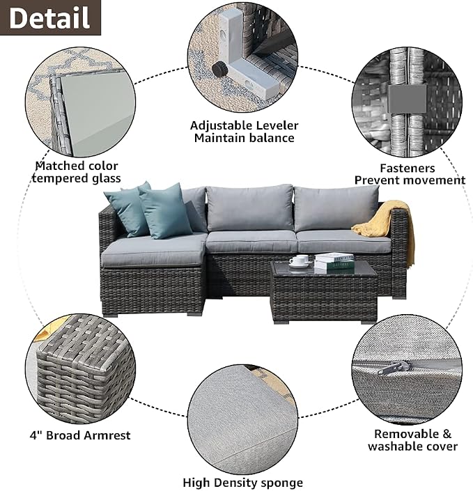 Patiorama 5 Piece Outdoor Patio Furniture Set, Sectional Conversation - Image 3