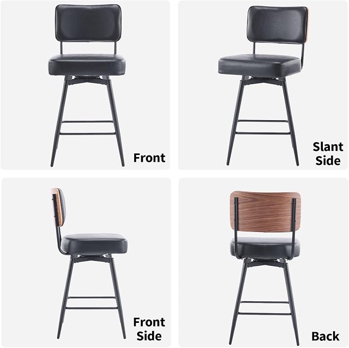 VINGLI 26" Swivel Bar Stools Set of 2, Upholstered PU Leather BarStools - Image 3