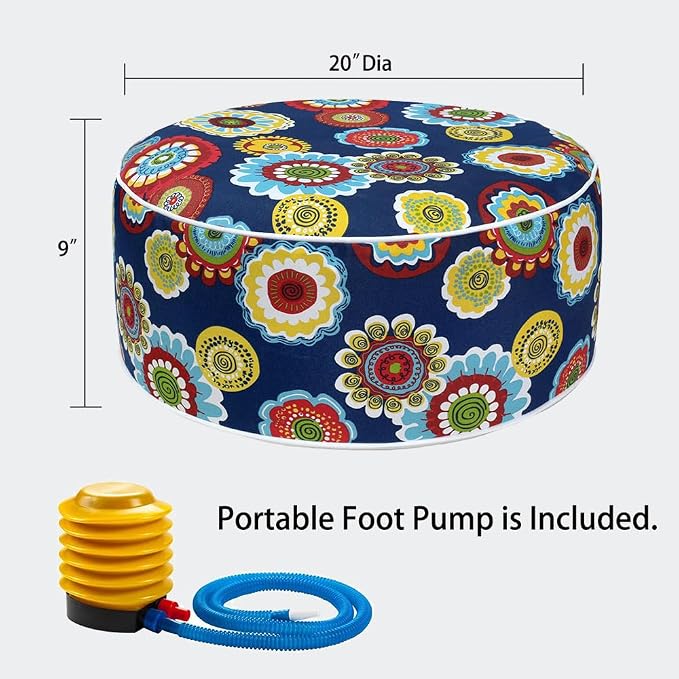 Magpie Fabrics Indoor/Outdoor Inflatable Stool Ottoman Pouf, Water Repellent - Image 3