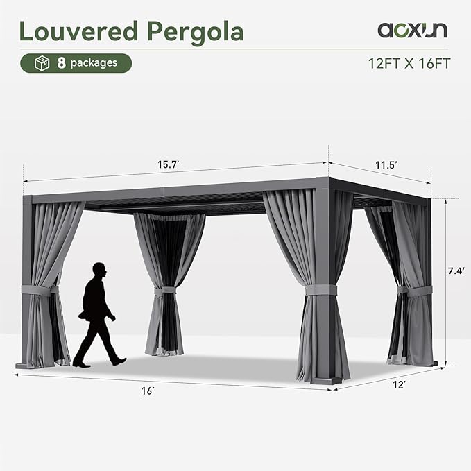 Aoxun Louvered Pergola 12' x 16' Outdoor Aluminum Pergola - Image 8