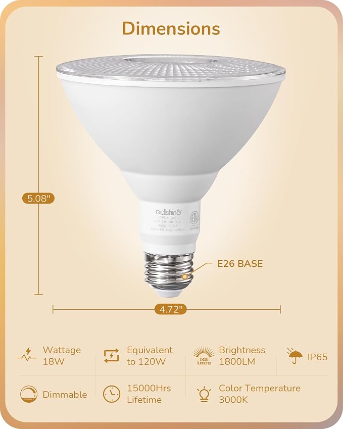 EDISHINE PAR38 LED Outdoor Flood Light Bulbs 2 Pack, 120W Equivalent Dimmable - Image 8