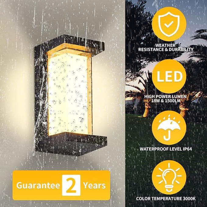 LANFU 3000K LED 18W Aluminum Rectangular Outdoor Wall Sconce Exterior Light - Image 3