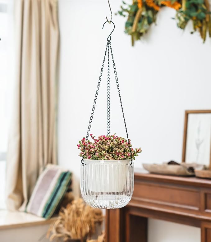 Josteve 6.5 Inch 2 Pcs Self Watering Hanging Planter Indoor Plant Pots Drainage - Image 4