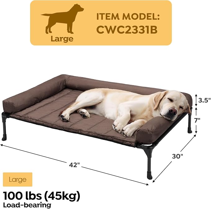 Veehoo Cooling Elevated Dog Bed Add Removable Waterproof Bolster Cushion Mat - Image 2