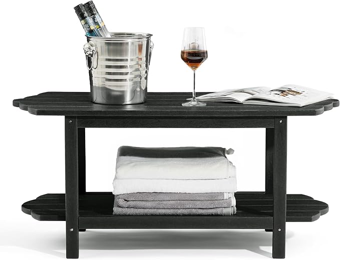 Adirondack Outdoor Patio Table-2 Tier Black Coffee Table Irregular Outside Table - Image 7