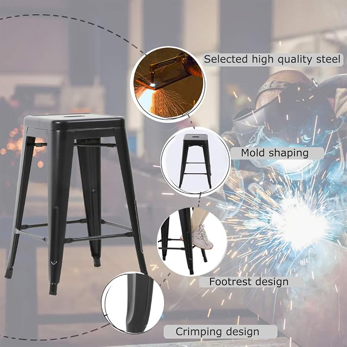 FDW Metal Bar Stools Set of 4 Counter Height Bar Stools 24 Inches Industrial - Image 7