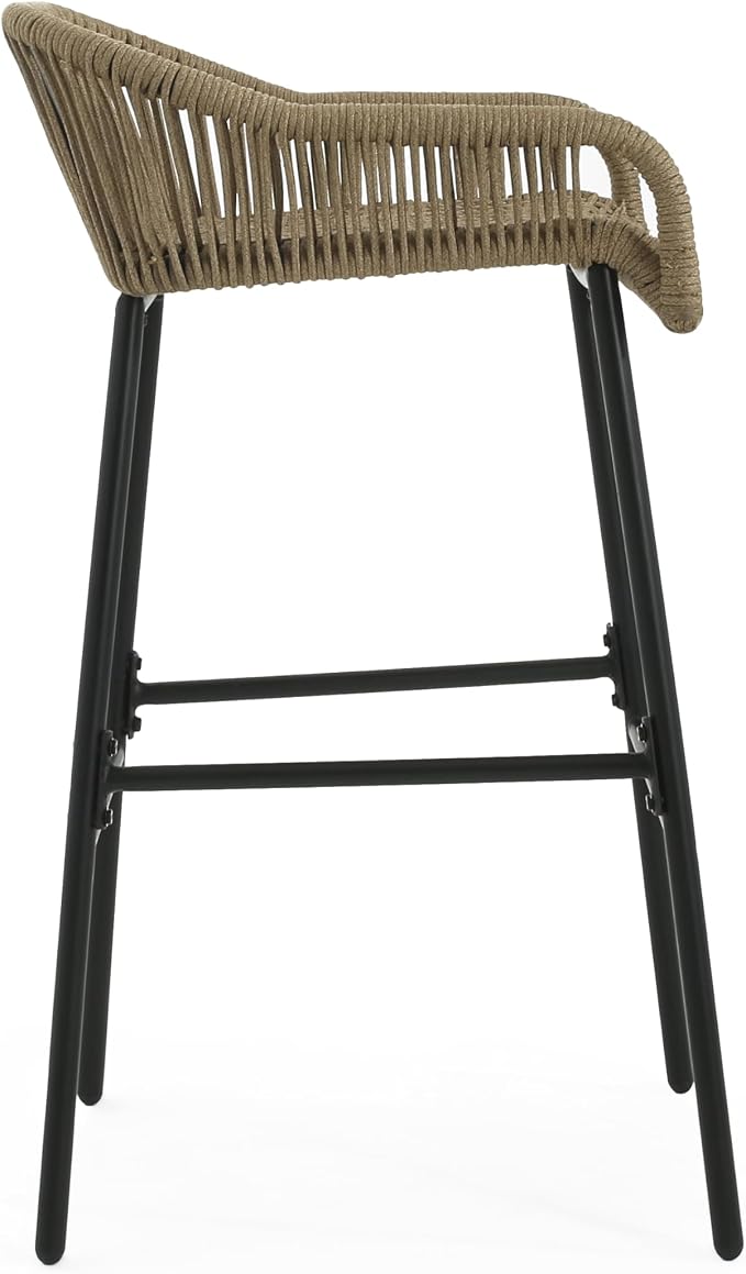 Christopher Knight Home Outdoor Patio Rope Weave Iron Barstools, Powder Coated - Image 11