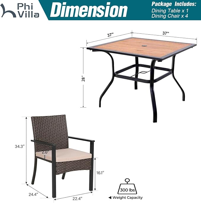 PHI VILLA 5 Piece Outdoor Dining Set - Image 6